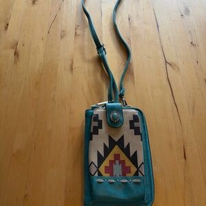 Teal Southwestern Pattern Crossbody Phone Bag